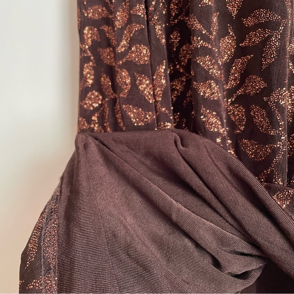 Vintage August Max Brown & Gold Leaf Patterned Long Sleeve Blouse Size 18W - Picture 8 of 14